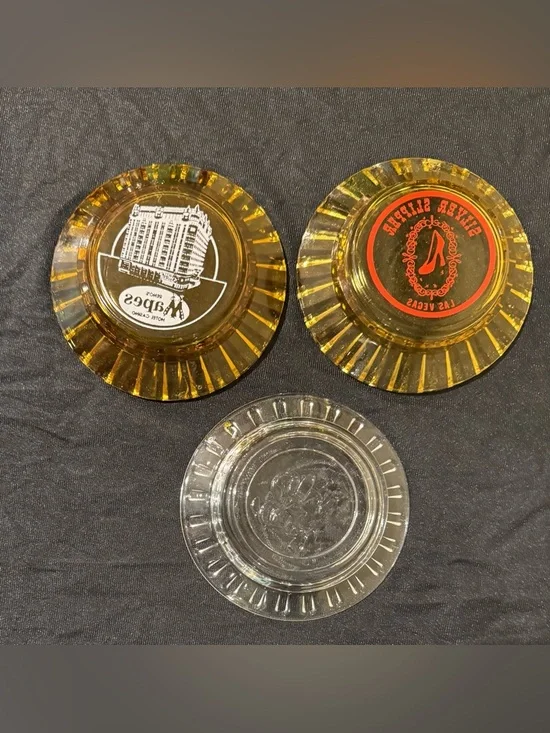 Vintage Glass Ashtrays - Mapes & Silver Slipper Las Vegas & Raised Floral - Picture 2 of 7